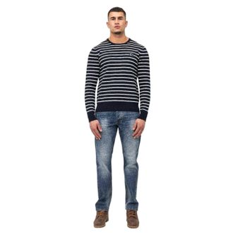 Marshall Artist Heren Gestreepte Ribgebreide Sweater Top (Marine)