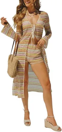 VICI Collection Capri Calling Crochet Tie Front Longline Cardigan in Multi at Nordstrom, Size X-Large