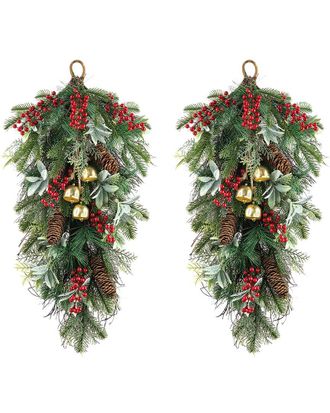 Glitzhome Handmade Berry Pinecone & Bell Teardrop Set