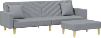 vidaXL Vidaxl - Sof&aacute; Cama De 2 Plazas Con Almohadas Y Taburete Tela Gris Claro