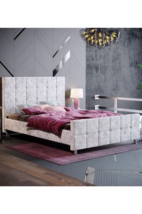 Home Discount Vida Designs Valentina Double Bed Frame Velvet Fabric UKFR Storage in Silver