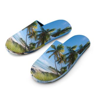 Generic Palms Tree Beach Mens Cozy Memory Foam Slippers Warm Cotton House Shoes Comfy Slipper for Indoor Outdoor
