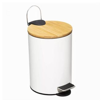 Trade Shop Trade Shop - Pattumiera Cestino Portarifiuti 3 Litri In Metallo Bianco Con Coperchio In Bamb&ugrave;