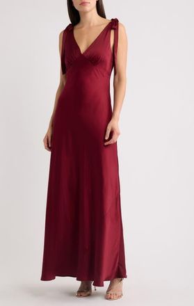 Wayf Ottilie Tie Strap Satin Gown in Burgundy at Nordstrom, Size X-Small