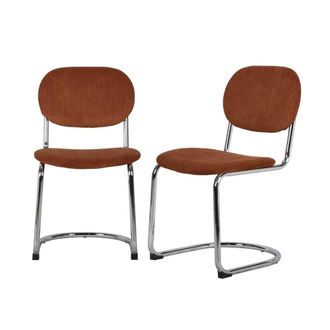 Sweeek Silla cantilever redondeada de metal, pana y patas cromadas, set de 2