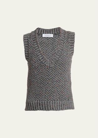 Gabriela Hearst Cresset Cashmere Speckled Herringbone V-Neck Vest