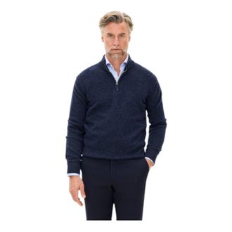 Oscar Jacobson V-neck Knitwear, male, Blue, Size: L Knit Half Zip