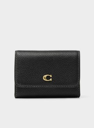 Coach Womens Gold logo pebbled leather card holder