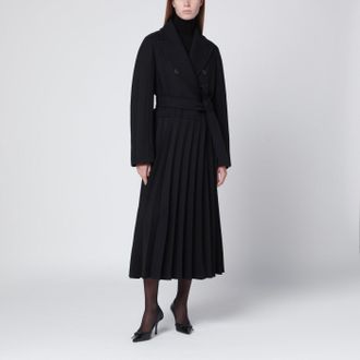 Max Mara Cappotto redingote pliss&eacute; nero in tessuto tecnico