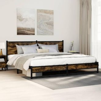 Berkfield Home Metal Bed Frame without Mattress Smoked Oak 200x200 cm in Brown