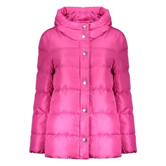 Moschino Down Jackets, female, Pink, Size: L Hooded Down Jacket with Logo Detail