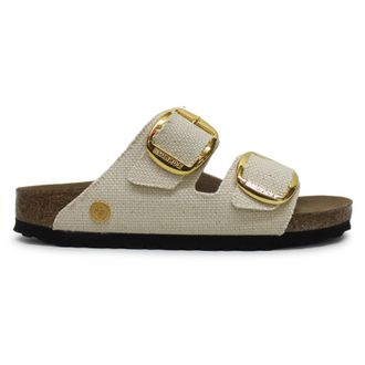 Birkenstock Arizona Big Buckle Rivet Logo Textile Unisex Comfort Sandals - Vegan Canvas Eggshell - Size:UK 4.5