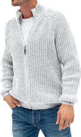 Generic Mens Knitted Cardigan Thick Sweater Thick Sweater Zip Stand Collar Knitted Wool Jacket Cardigan Unisex Handmade Warm Fleece Lined Winter Coat