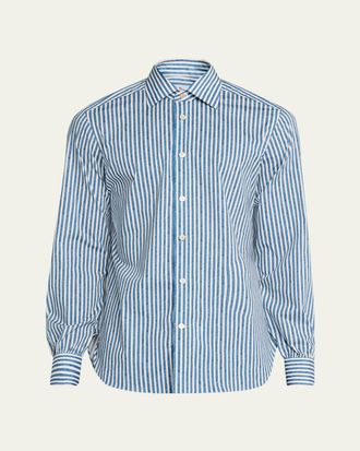 Kiton Mens Cotton-Stretch Stripe Button-Down Shirt
