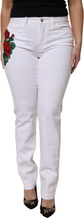 Dolce & Gabbana Womens White Floral Sequined Girly Denim Jeans Nylon Elastane Clothing