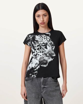 AllSaints Womens Cotton Kiara Anna Crew Neck Short Sleeve T-Shirt, Size: XS
