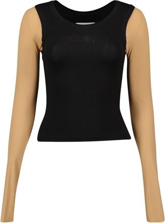 Maison Margiela Tweekleurige top met ronde hals - Dames - Longsleeves - Zwart - L - Tops