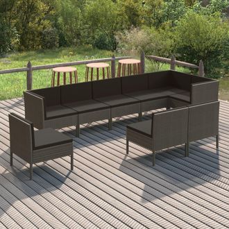 vidaXL Set De Muebles De Jard&iacute;n 9 Pzas Y Cojines Rat&aacute;n Sint&eacute;tico Gris Vidaxl