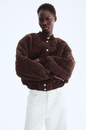 H&M Quilted Bomber Jacket in Dark Brown at Nordstrom, Size Xx-Large