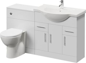 Alexander James Alexander James Cento Gloss White 1450mm 3 Door Vanity Unit Toilet Suite - 1450mm - Chrome 96mm Bar HandleJames Toilet Pan and Seat