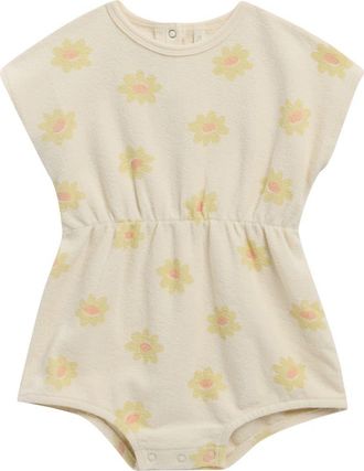 Rylee + Cru Kai Yellow Daisy Cotton Blend Romper in Natural at Nordstrom, Size 12-18M