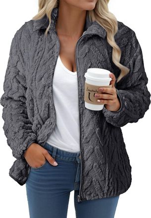 Dokotoo Winter Fleece Jackets for Women Fashion Warm Fuzzy Womens Coats with Pockets Classic Zipper Stand Collar Casual Ladies Outwear Solid Color Womens Jack