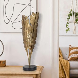 Mauro Ferretti L&aacute;mpara de mesa en metal dorado con hojas &oslash; cm 26x65