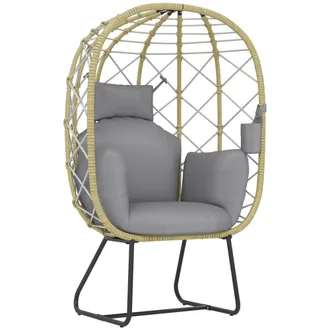 OUTSUNNY Rattan Garden Egg Chair With Thickened Cushion - Headrest - Grey - Brown | TJ Hughes