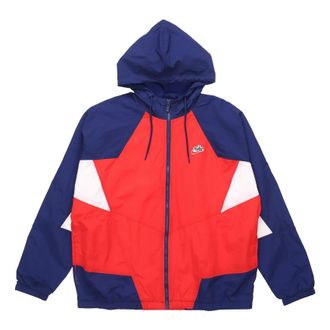 Nike Sportswear Heritage Windrunner Splicing hooded Woven Logo Jacket Red Blue Redblue CJ4359-657