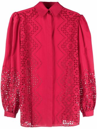 Alberta Ferretti embroidered cotton-blend shirt - women - Polyester/Cotton - 40 - Pink