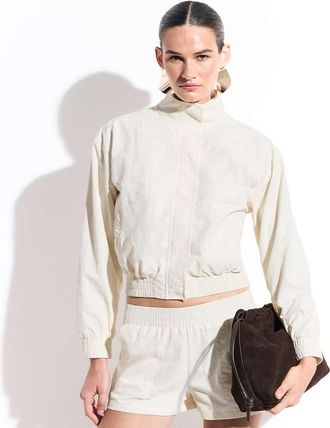 the frolic esclusiva giacca track in nylon con collo a imbuto coordinata color crema-Bianco