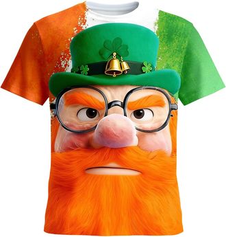 Generic Mens St Patricks Day Tops St Patricks Day T Shirts for Men Leprechuan Crew Neck Short Sleeve Funny Irish Print Funny Shirts Top T-Shirt Regular Fit Ir