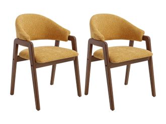 Vente-Unique Conjunto de 2 sillas con reposabrazos en tejido texturizado y madera de hevea - Amarillo y natural oscuro - SOLUNA