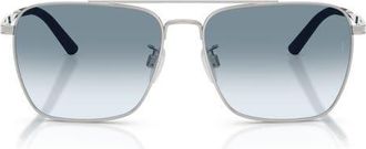 Oliver Peoples x Roger Federer R-15 56mm Polarized Square Sunglasses in Brushed Silver /Sky Gradient at Nordstrom