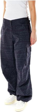 Daily Paper Clothing Gedrukte parachute broek met verstelbare taille - Dames - Wijde Broeken - Blauw - M - Broeken