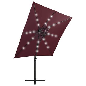 Berkfield Home Durable Cantilever Umbrella with Pole & LED Lights Bordeaux Red