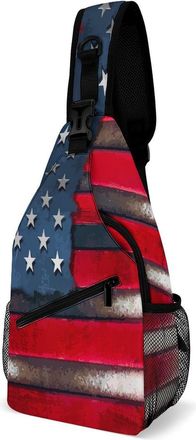 Generic Vintage U.S. Flag Mens Crossbody Chest Sling Bag for Travel Hiking Lightweight Shoulder Bags with Small Side