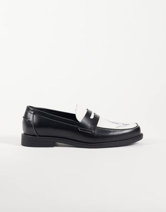 Asos mocassini penny con grafica in bianco e nero-Multicolore