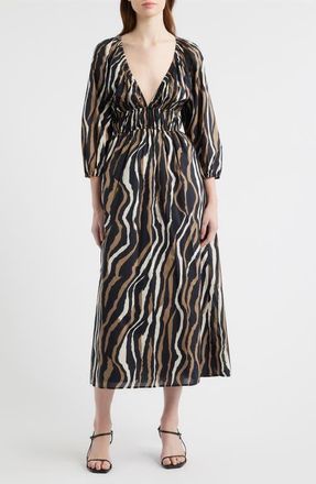 Rails Paio Print Three-Quarter Sleeve Cotton Midi Dress in Canyon Stripe at Nordstrom, Size Xx-Large