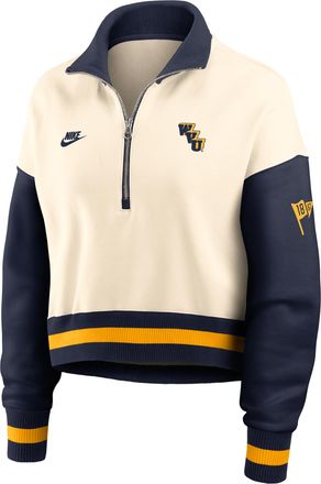 Nike West Virginia Legacy Nike Womens College Cropped Oversized 1/4-Zip Crew in Brown | 03O80JHJWVV-A6C