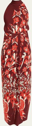 Johanna Ortiz Sacred Currents Floral Crepe Halter Maxi Dress
