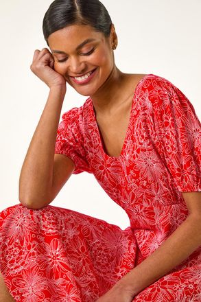 Roman Floral Midi Tea Dress