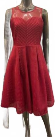 Gracia Womens Stripe Mesh Cocktail Dress In Red