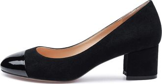 Castamere Womens Chunky Block Heels Round Toe Slip-on Mid Heel Court Shoes 2IN Black Suede Pumps UK 3.5/4
