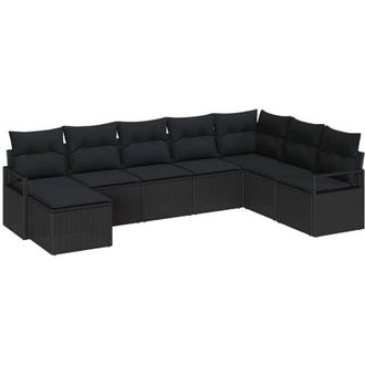 vidaXL Juego De Sof&aacute; Con Coj&iacute;n 8 Pcs Negro Rat&aacute;n Sint&eacute;tico