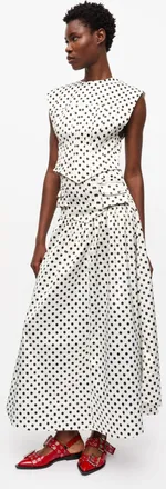 Ganni White Polka-dot Double Satin Long Pocket Skirt