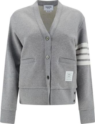 Thom Browne Gestreepte katoenen vest met knoopsluiting - Dames - Vesten - Grijs - L - Katoen - Truien & Vesten
