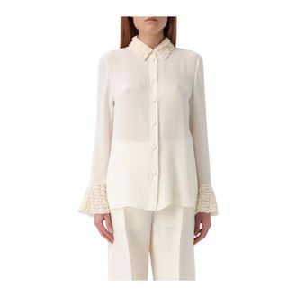 Valentino Shirts, female, Beige, S, Silk Blouse with Lace Trim
