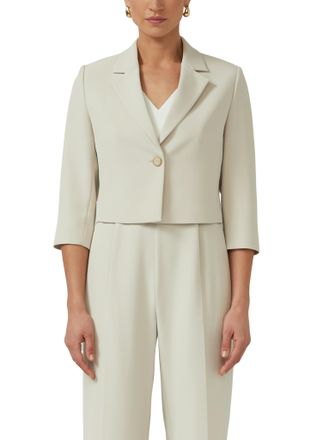 s.Oliver Black Label Kurzblazer S.OLIVER BLACK LABEL, Damen, Gr. 42, sand, Web, Obermaterial: 93% Polyester, 7% Elasthan, unifarben, normal taillenlang, tiefer V-Ausschnit