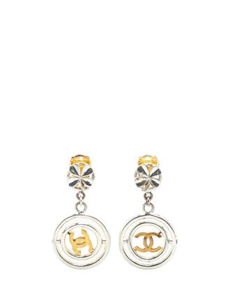 Chanel 1996 Silver Clover CC Drop Clip on Earrings costume earrings - Gold
